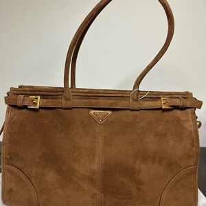 Prada Bonnie Large Tan (brown) Suede Shoulder Bag